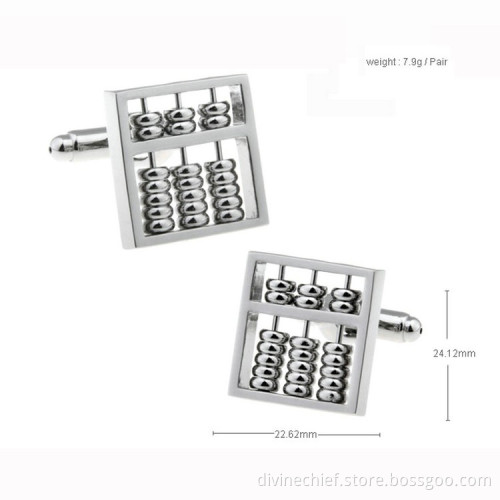 High Quality Plating Silver Brass Cufflinks Custom Calculation With An Abacus Mens Metal Cufflinks